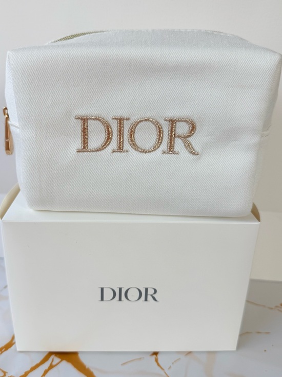Dior Handbags - Dior Makeup Pouch White Cosmetic Fabric Pouch with Gold Logo New in Box